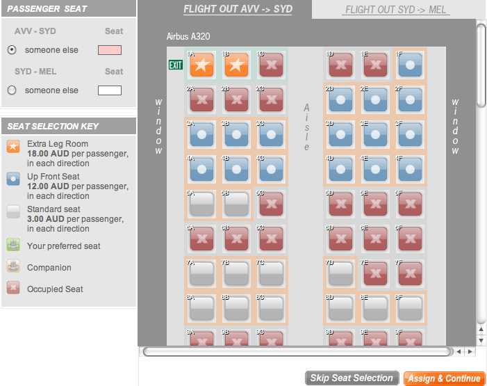 Jetstar seat chooser with some extra details